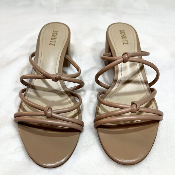 Schutz Princey Leather Sandals Shoes Block Heels Women’s 10 B True Beige Tan - Picture 4 of 11